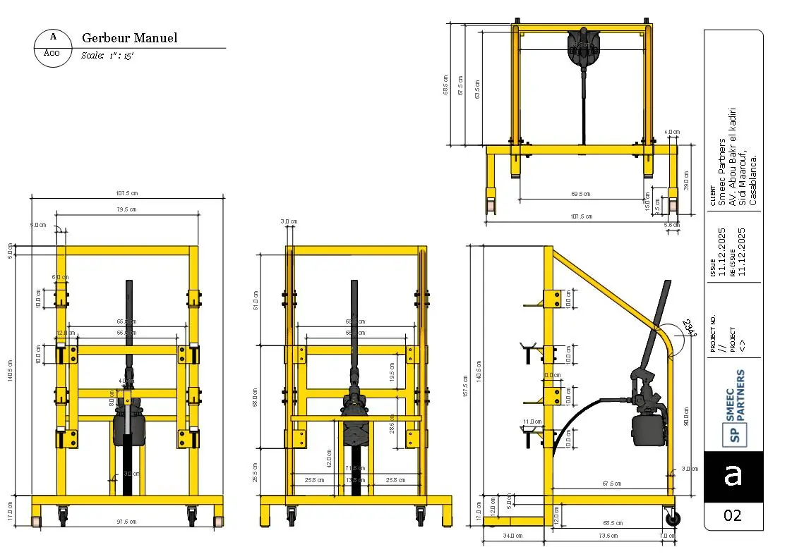 3d design with dimensions of industriel product _ manual stacker